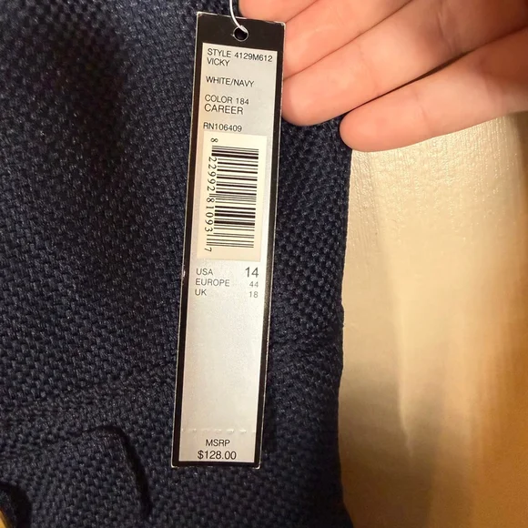 Tahari Arthur Levine Sleeveless Sheath Career Dress White Navy Colorblock 14 - Picture 7 of 8